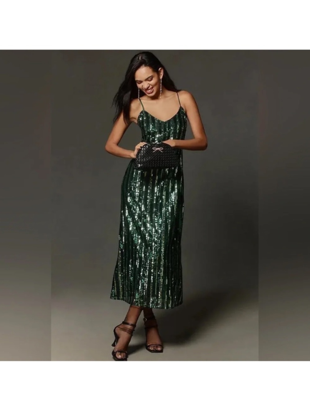 Anthropologie Maeve Green Sequin Stripe Midi Dress